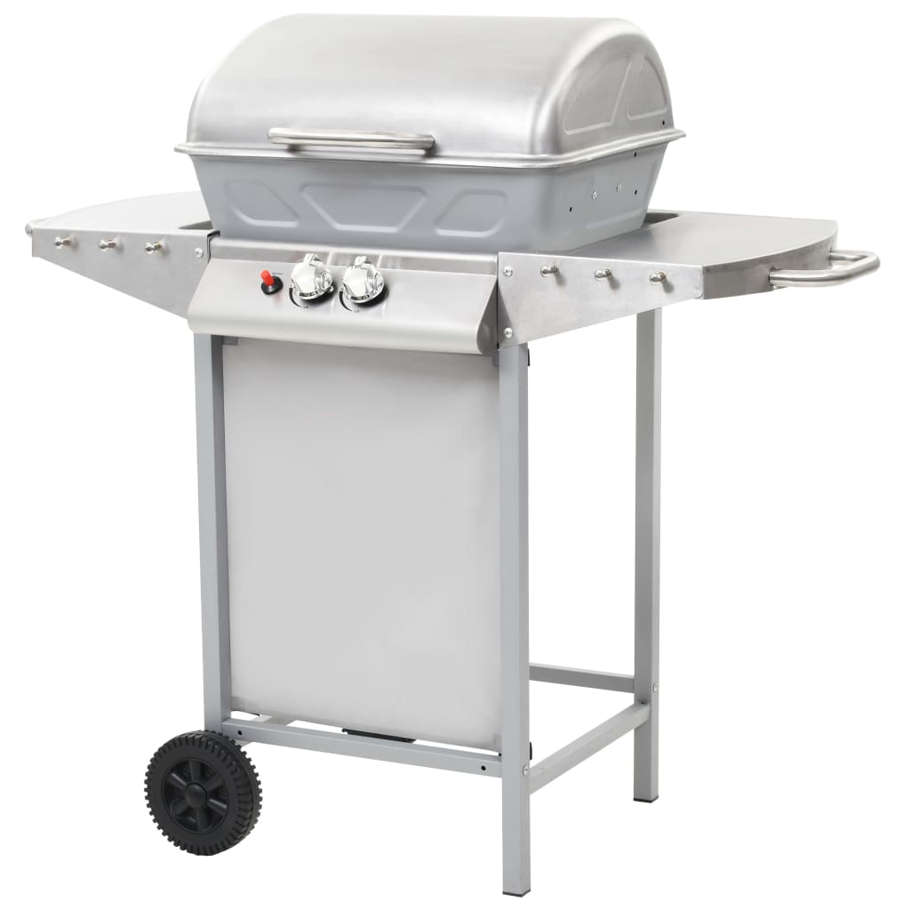 gasgrill med 2 madlavningszoner rustfrit stål sølvfarvet