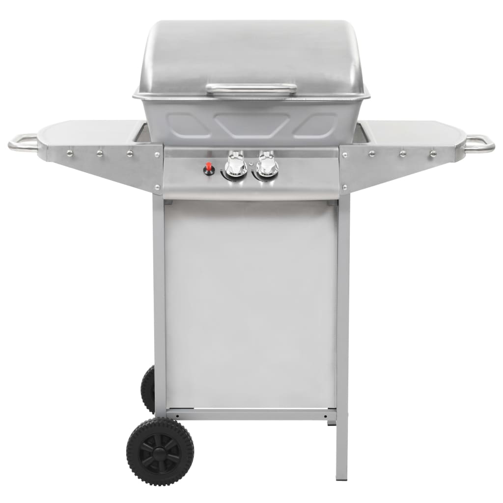 gasgrill med 2 madlavningszoner rustfrit stål sølvfarvet