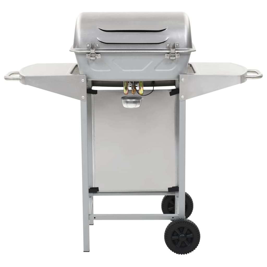 gasgrill med 2 madlavningszoner rustfrit stål sølvfarvet