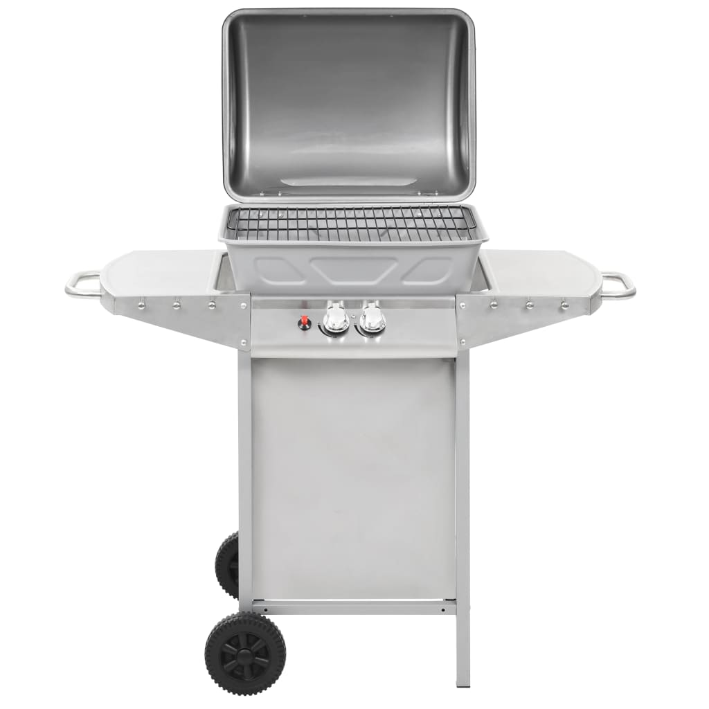 gasgrill med 2 madlavningszoner rustfrit stål sølvfarvet