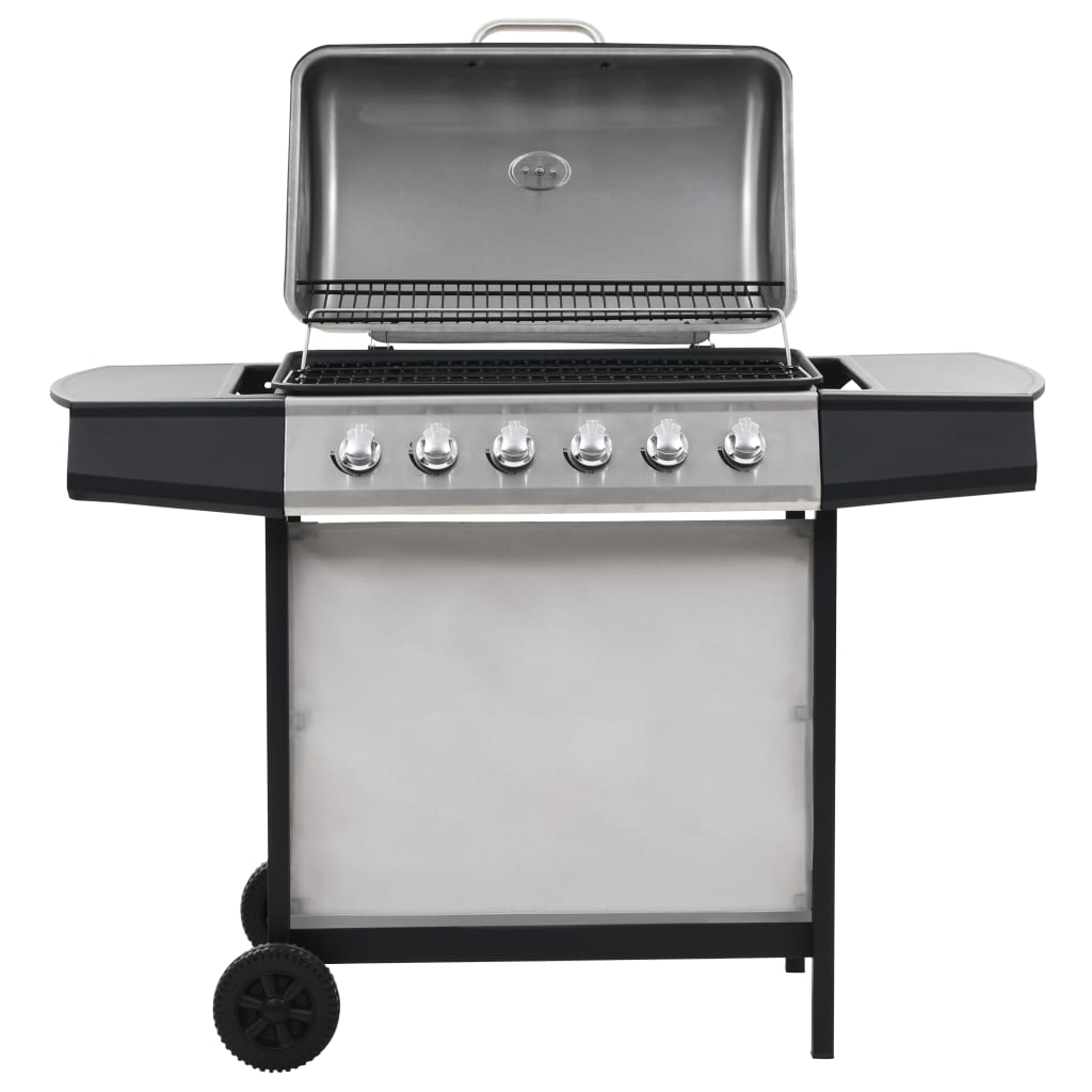 gasgrill med 6 madlavningszoner rustfrit stål sølvfarvet