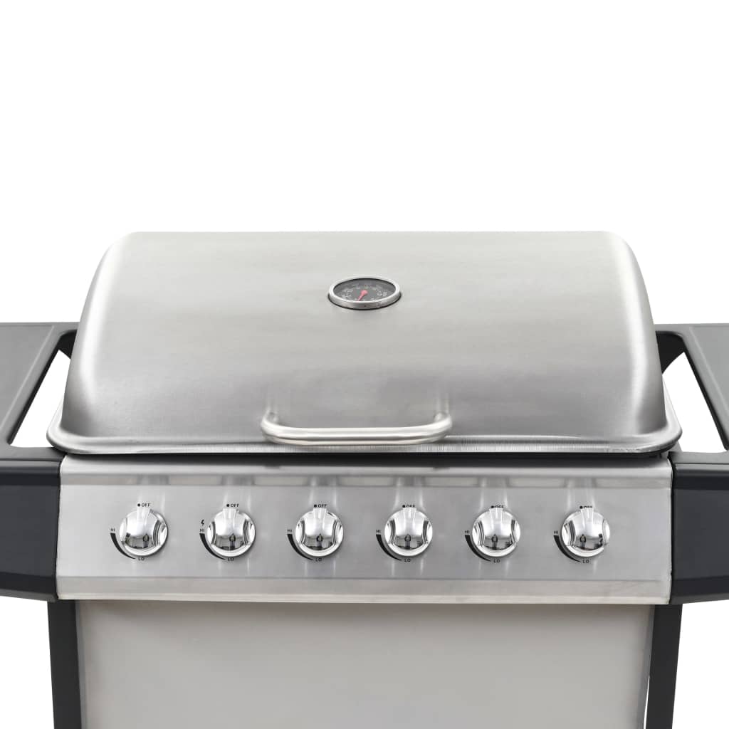 gasgrill med 6 madlavningszoner rustfrit stål sølvfarvet