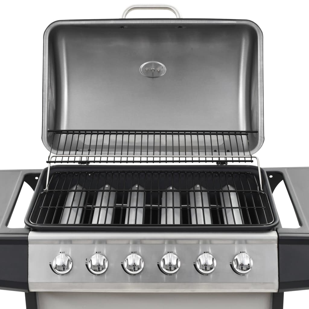 gasgrill med 6 madlavningszoner rustfrit stål sølvfarvet