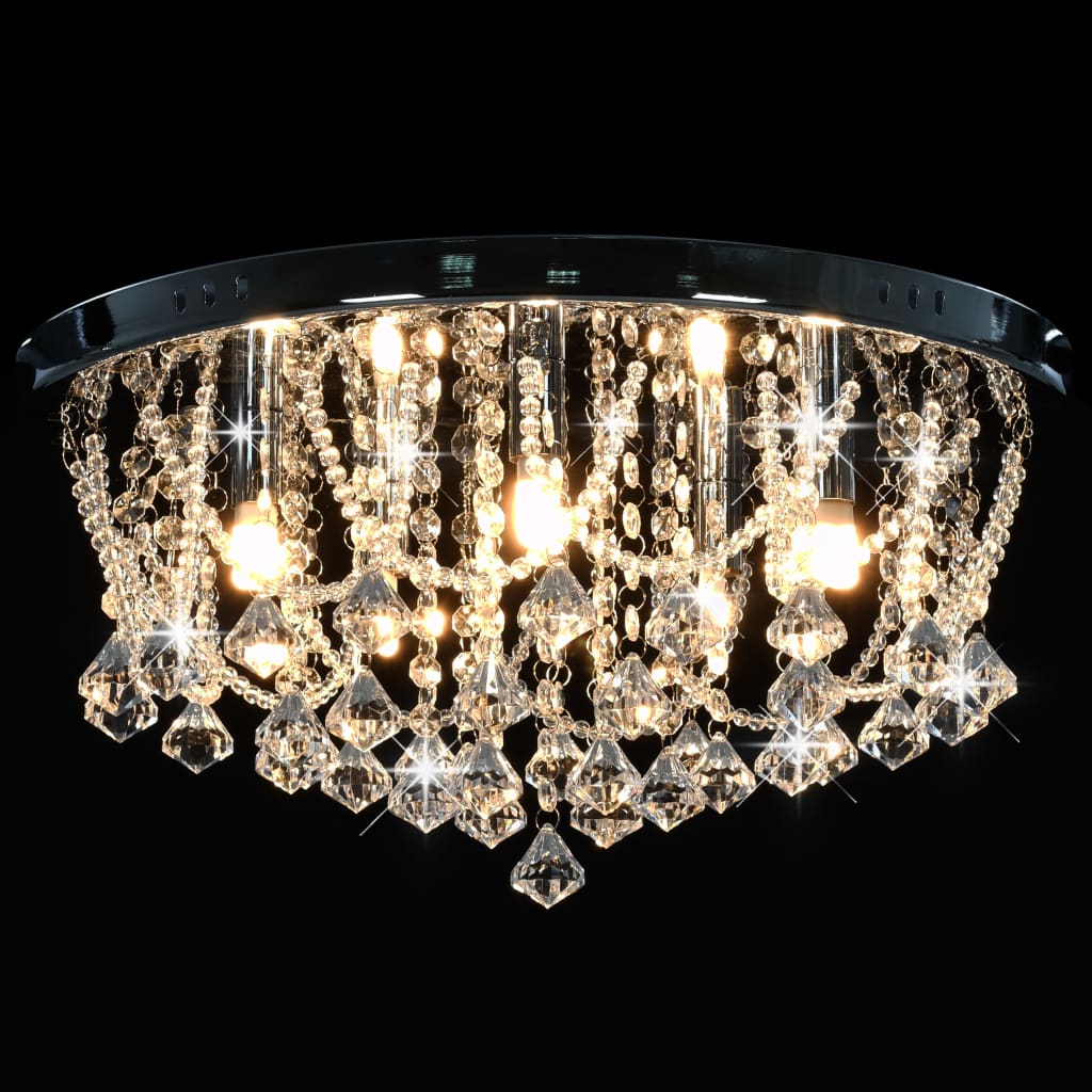 loftlampe med krystalperler rund 4 x G9-pærer sølvfarvet