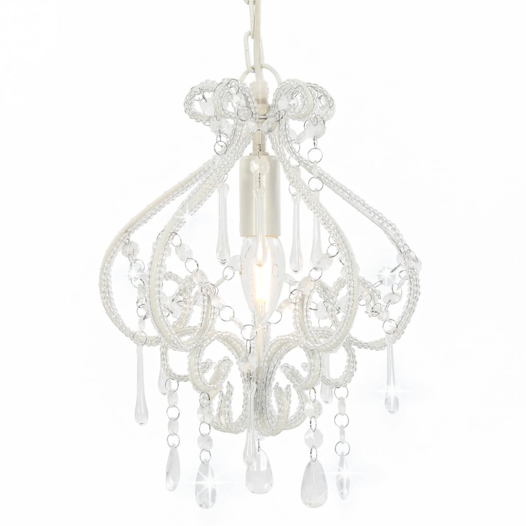 loftlampe med perler rund E14 hvid