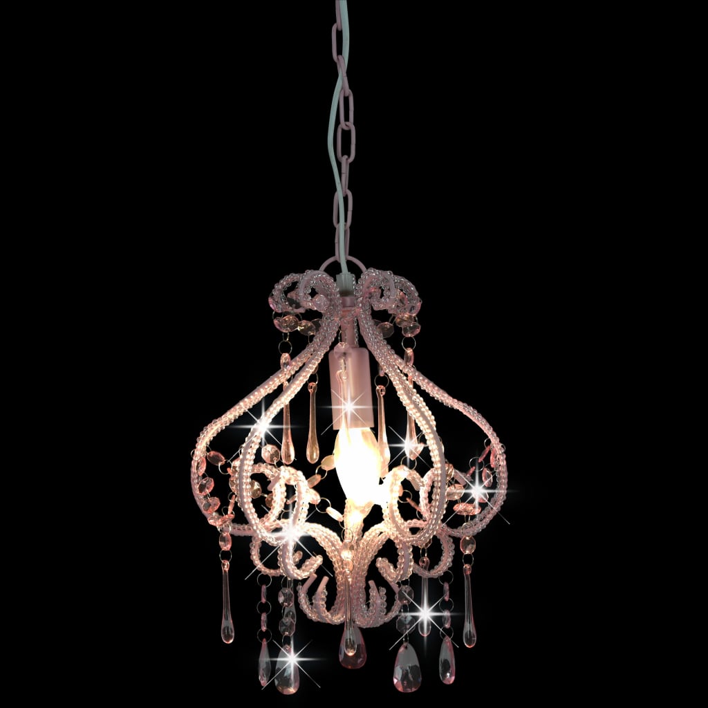 loftlampe med perler rund E14 pink