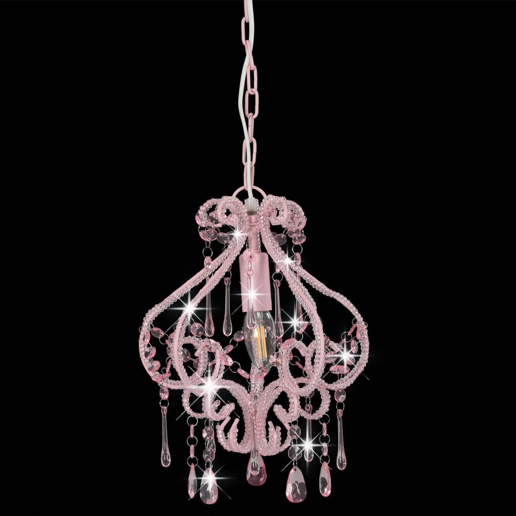loftlampe med perler rund E14 pink