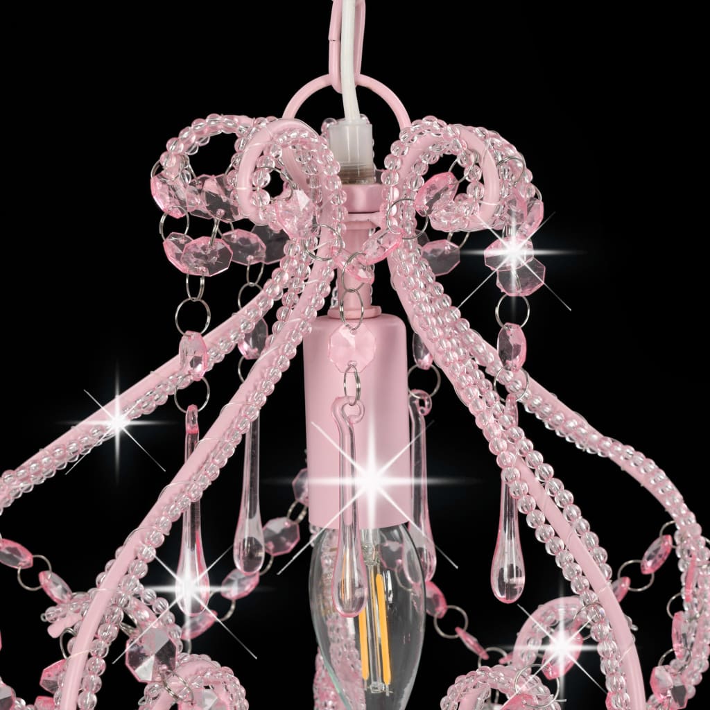 loftlampe med perler rund E14 pink