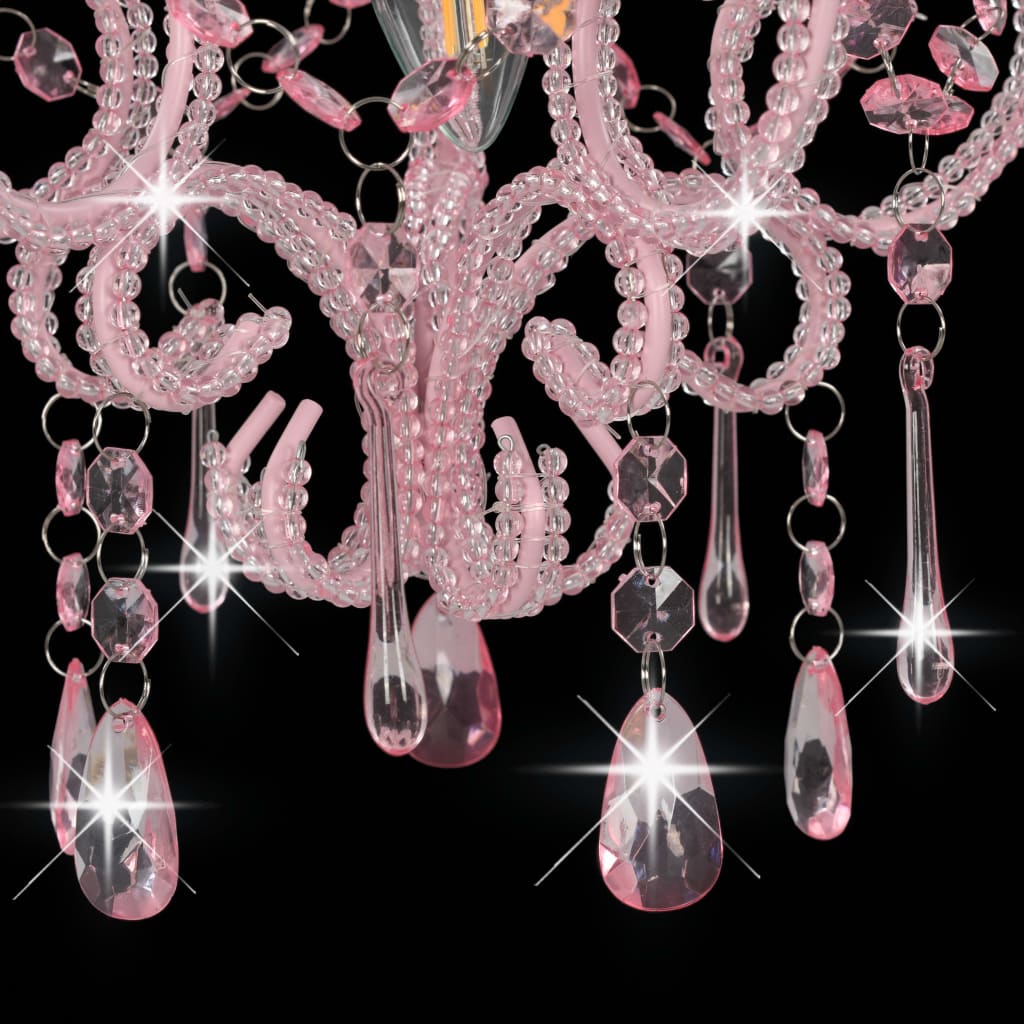 loftlampe med perler rund E14 pink