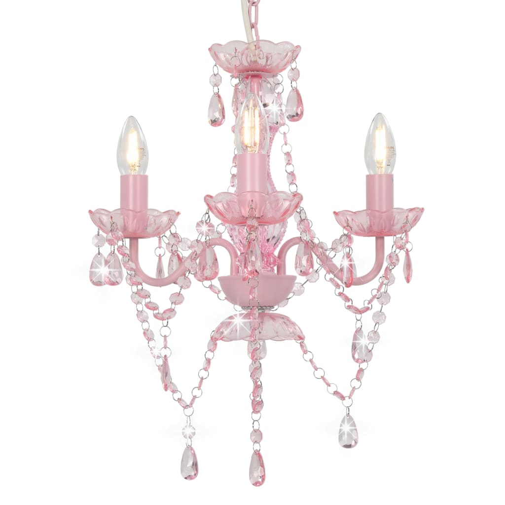 lysekrone med perler rund 3 x E14 pink