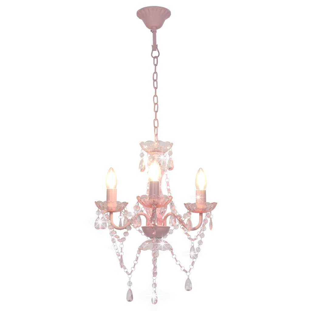 lysekrone med perler rund 3 x E14 pink