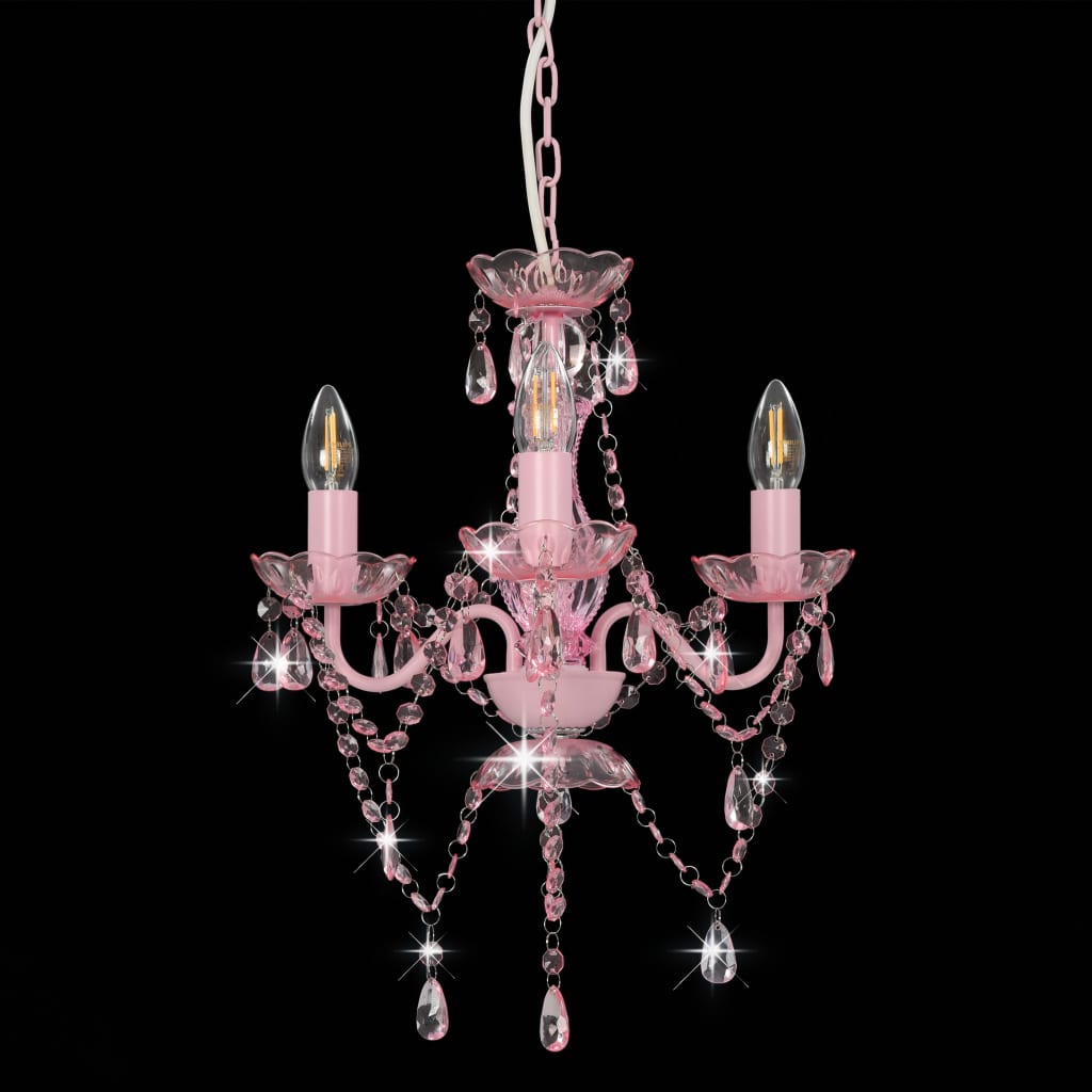 lysekrone med perler rund 3 x E14 pink