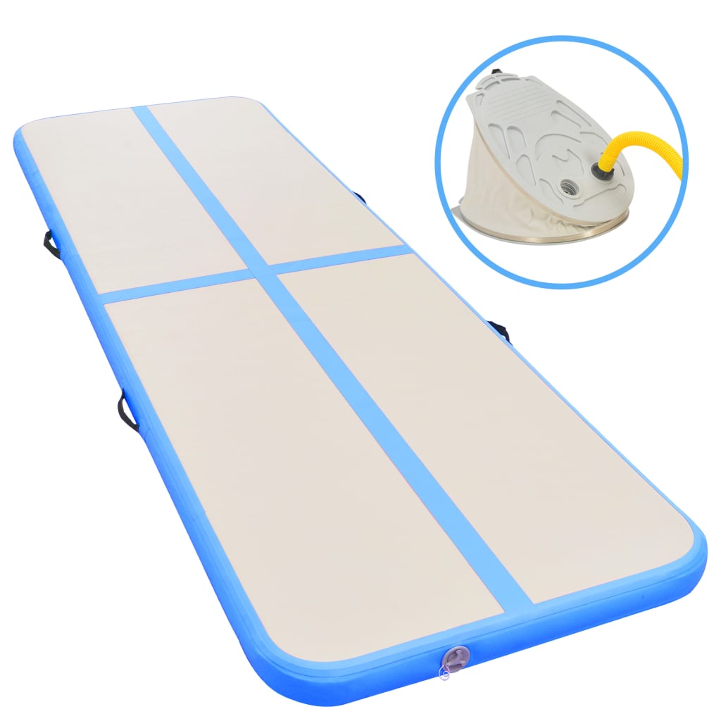 oppustelig gymnastikmåtte med pumpe 600 x 100 x 10 cm PVC blå