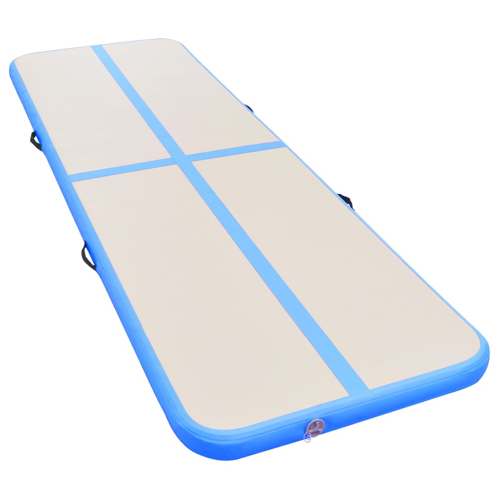 oppustelig gymnastikmåtte med pumpe 600 x 100 x 10 cm PVC blå
