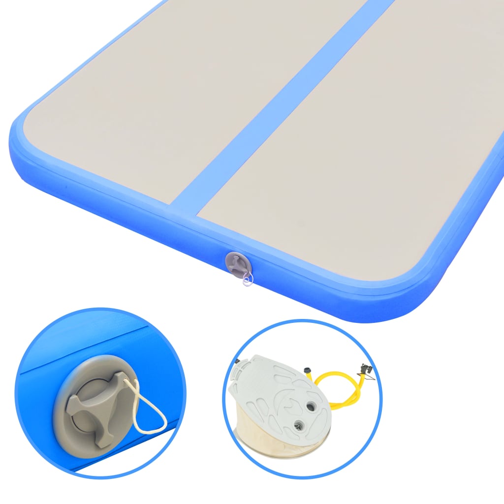 oppustelig gymnastikmåtte med pumpe 600 x 100 x 10 cm PVC blå