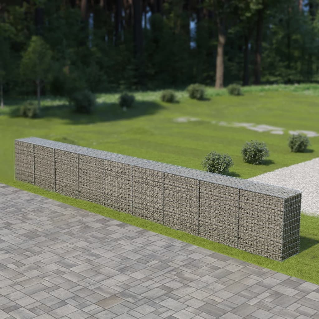 gabionvæg med dæksler galvaniseret stål 900 x 50 x 100 cm