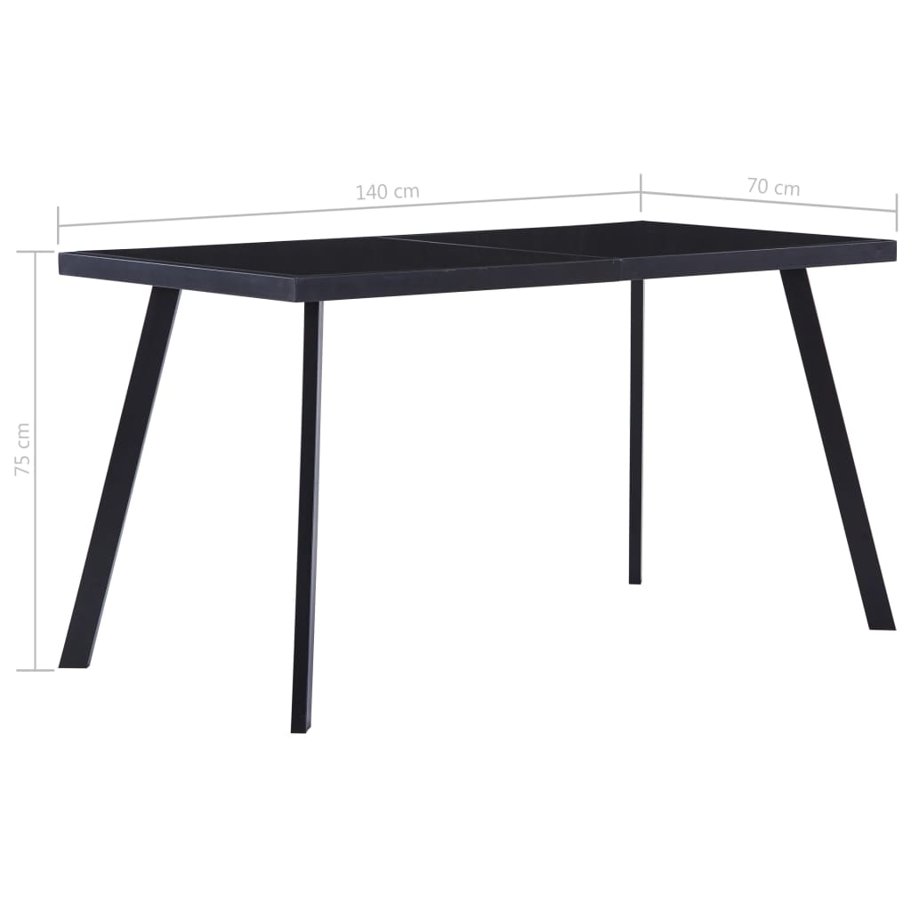 spisebord 140x70x75 cm hærdet glas sort
