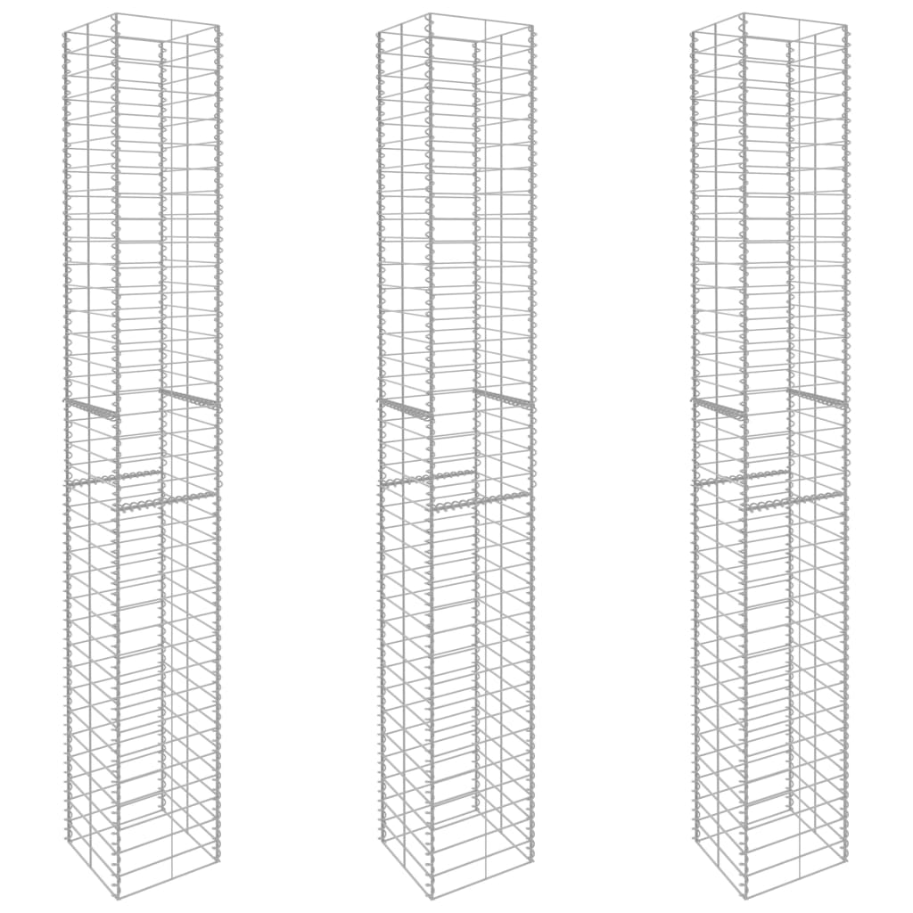 gabionkurve 3 stk. 25 x 25 x 197 cm galvaniseret stål