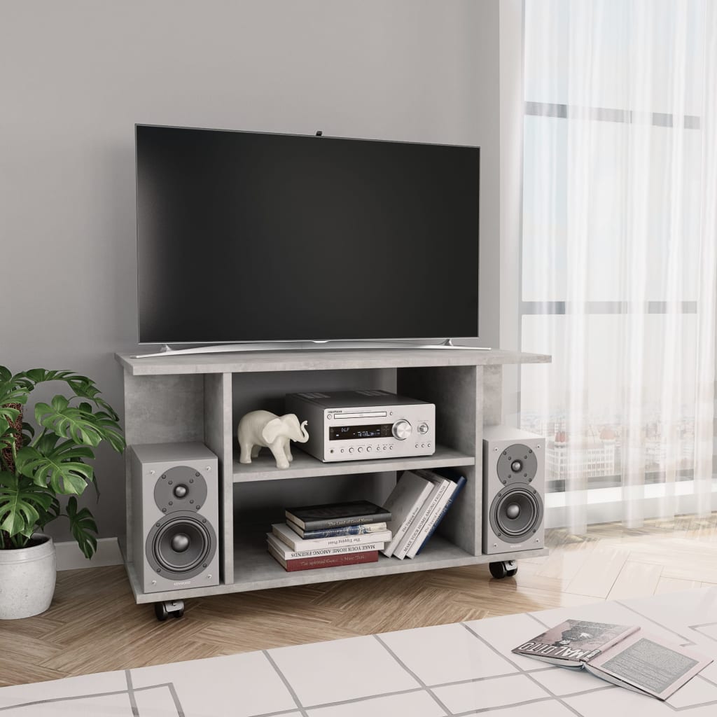 tv-skab med hjul 80x40x45 cm konstrueret træ betongrå