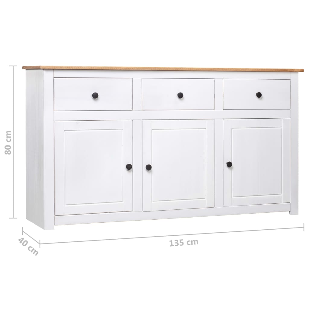 skænk Panama-serien 135x40x80 cm massivt fyrretræ hvid