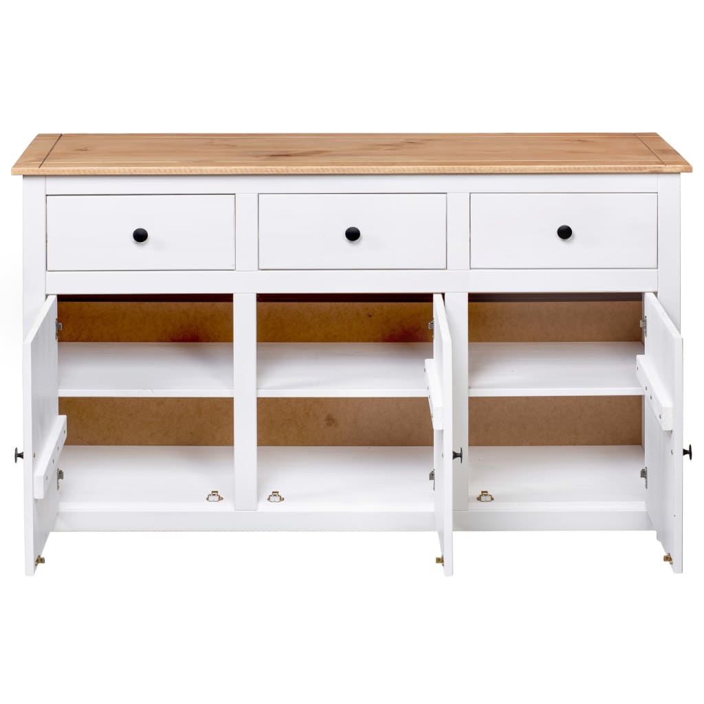 skænk Panama-serien 135x40x80 cm massivt fyrretræ hvid