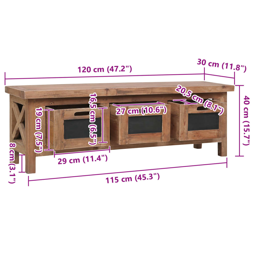 tv-skab med 3 skuffer 120 x 30 x 40 cm massivt mahognitræ
