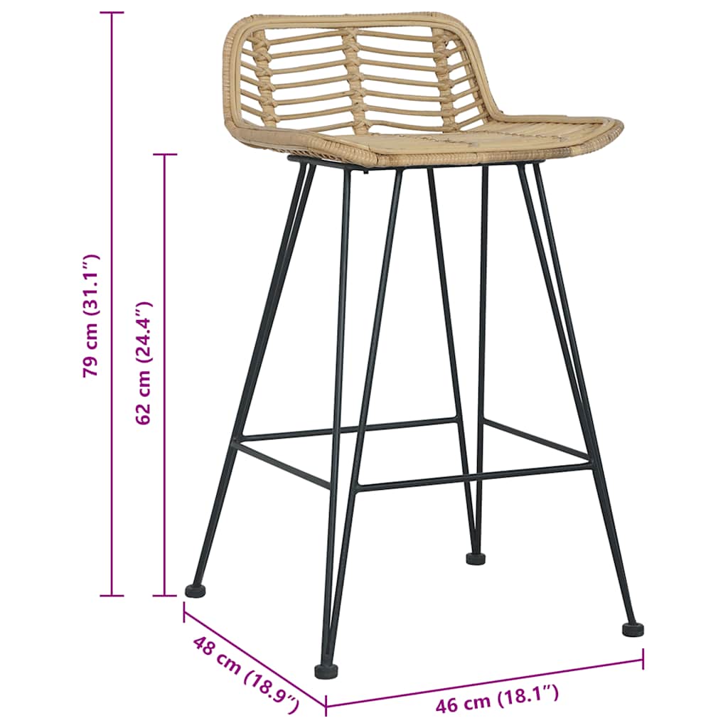 barstole 2 stk. rattan naturfarvet