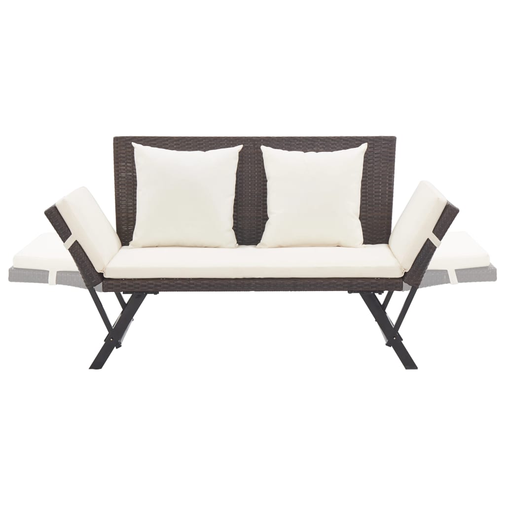 havebænk med hynder 176 cm polyrattan brun