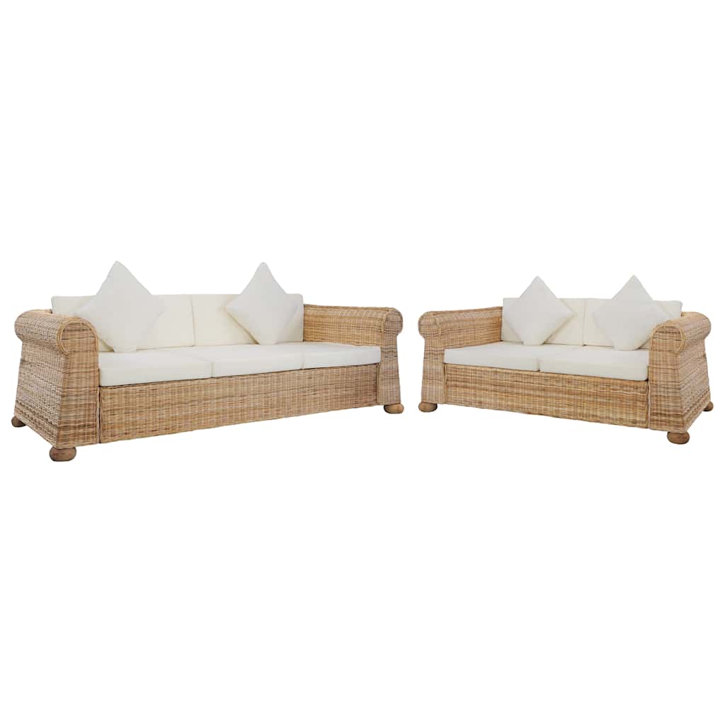 sofasæt i 2 dele med hynder naturlig rattan
