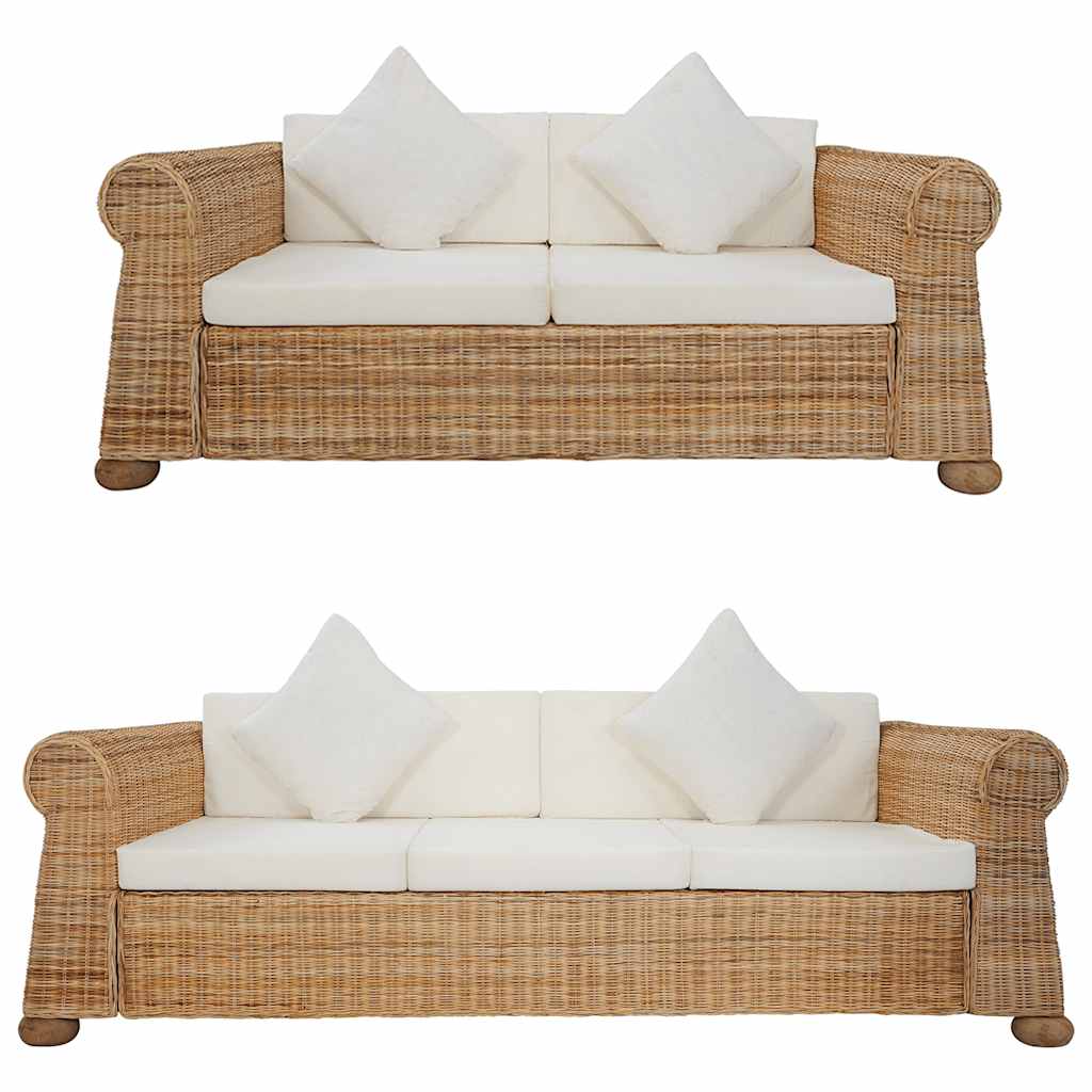 sofasæt i 2 dele med hynder naturlig rattan
