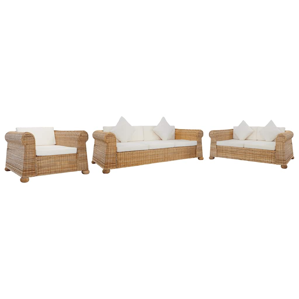 sofasæt i 3 dele med hynder naturlig rattan