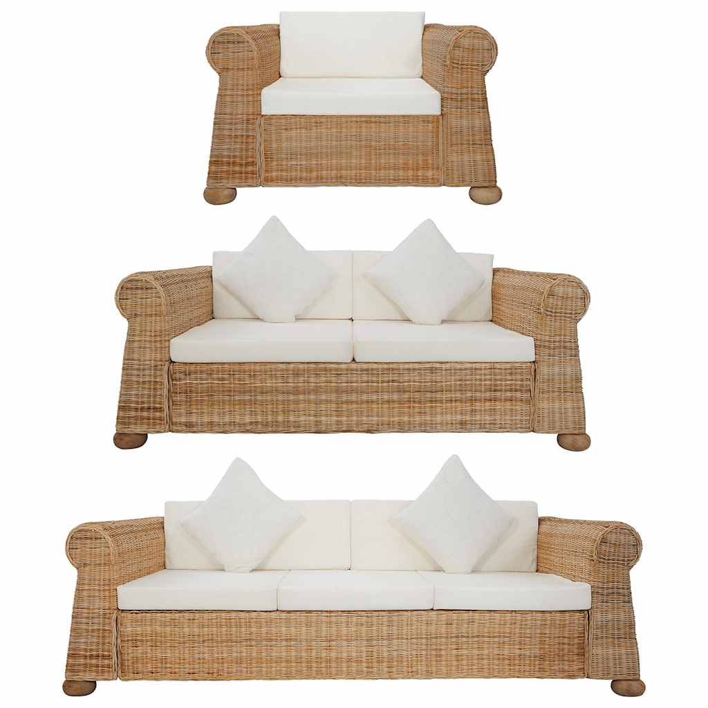 sofasæt i 3 dele med hynder naturlig rattan