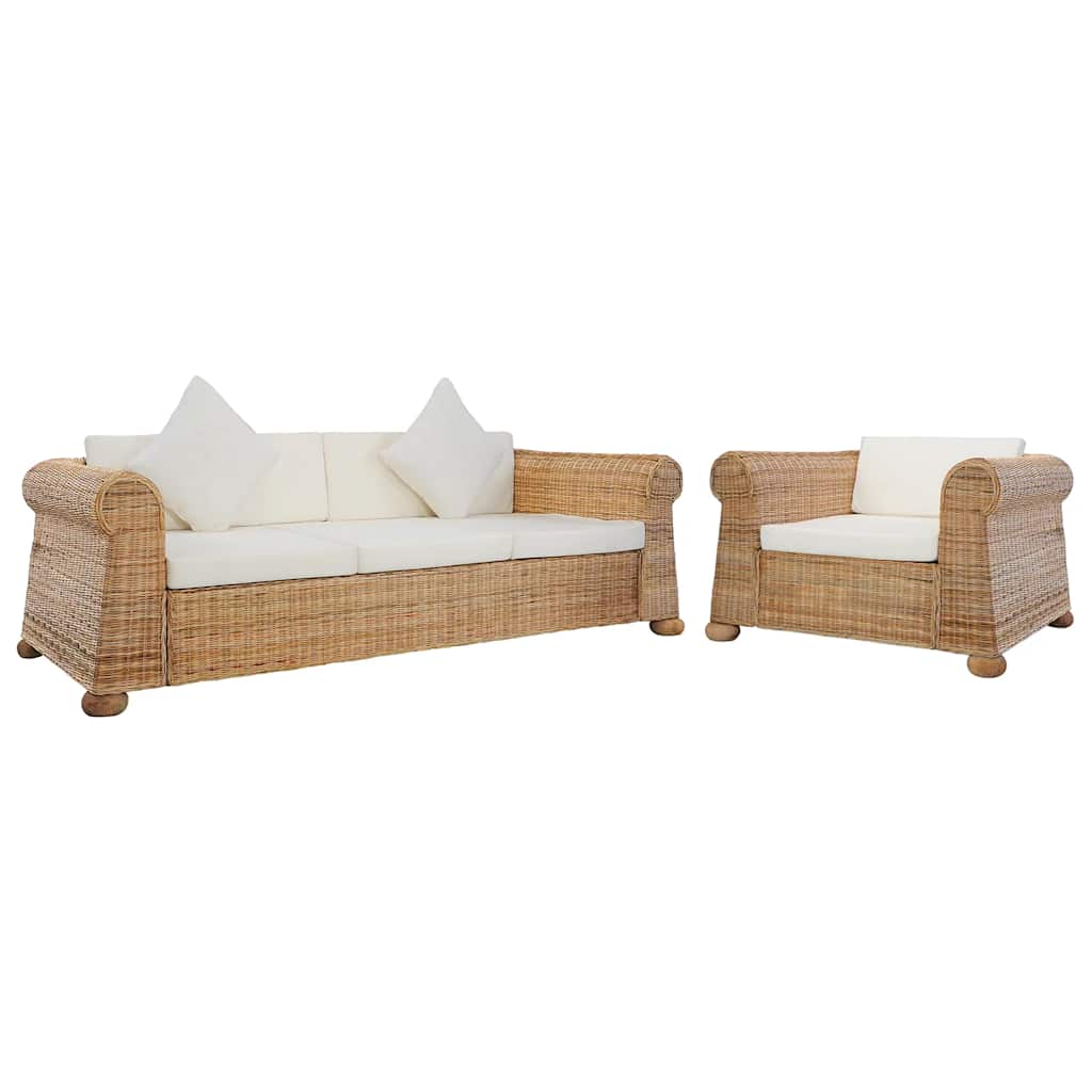 sofasæt i 2 dele med hynder naturlig rattan