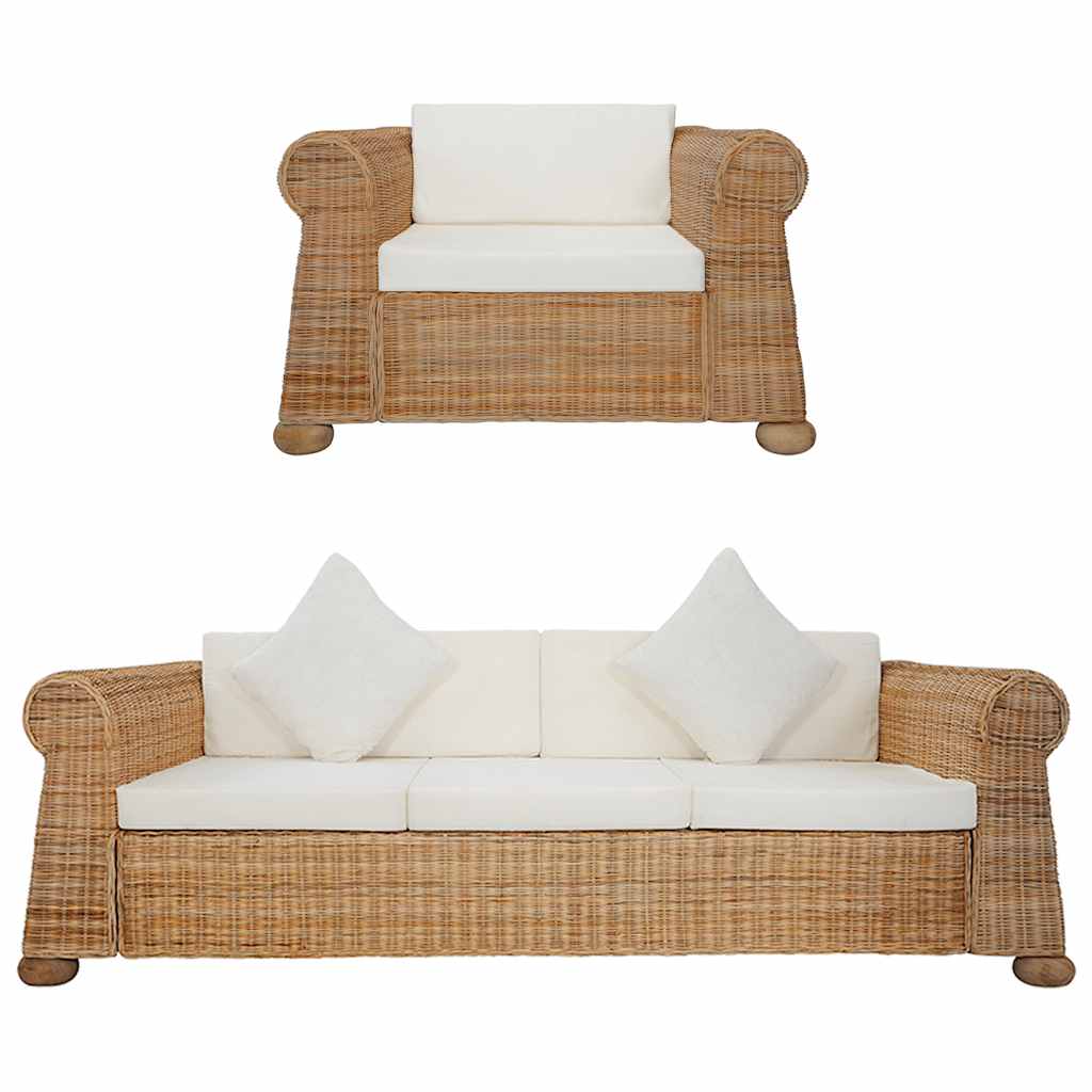 sofasæt i 2 dele med hynder naturlig rattan