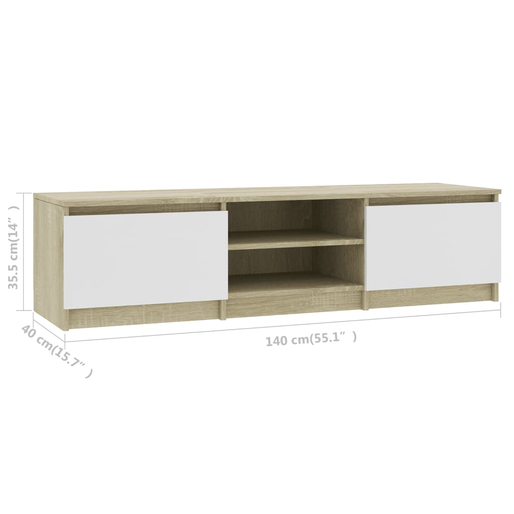 tv-bord 140x40x35,5 cm konstrueret træ hvid og sonoma-eg
