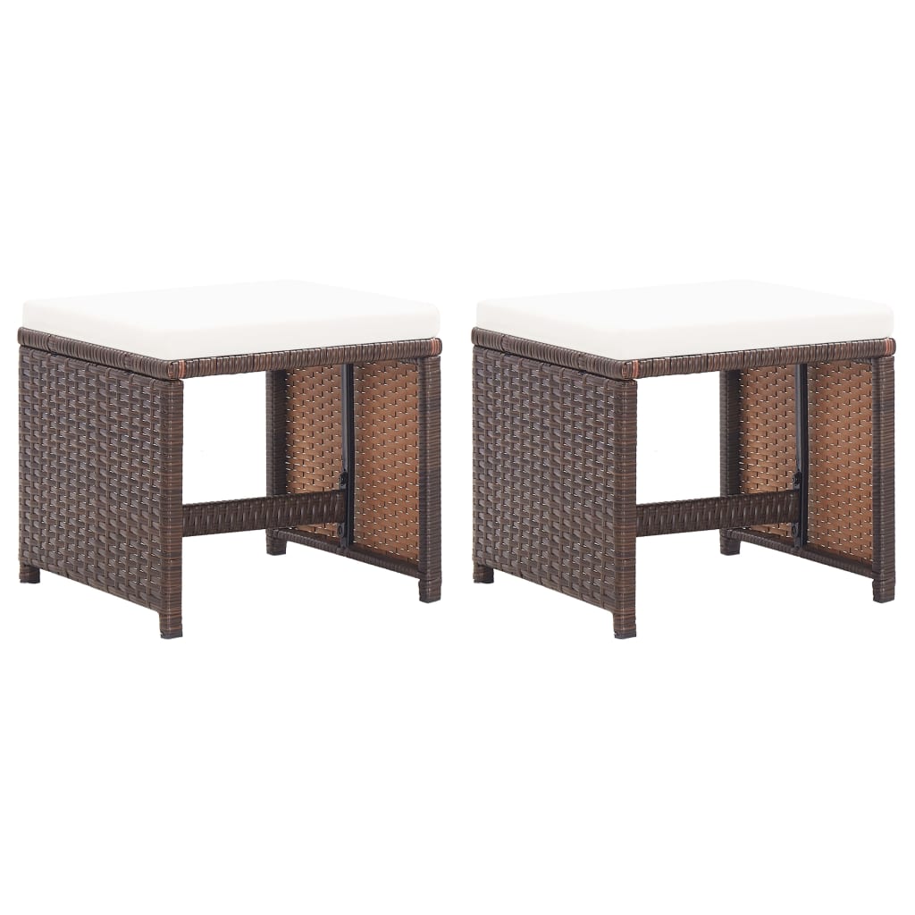 havetaburetter 2 stk. med hynder polyrattan brun