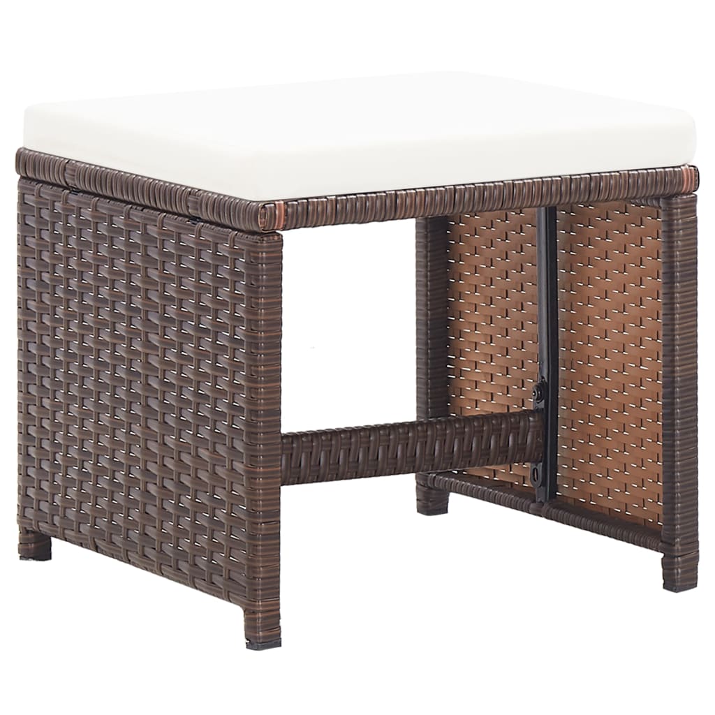 havetaburetter 2 stk. med hynder polyrattan brun