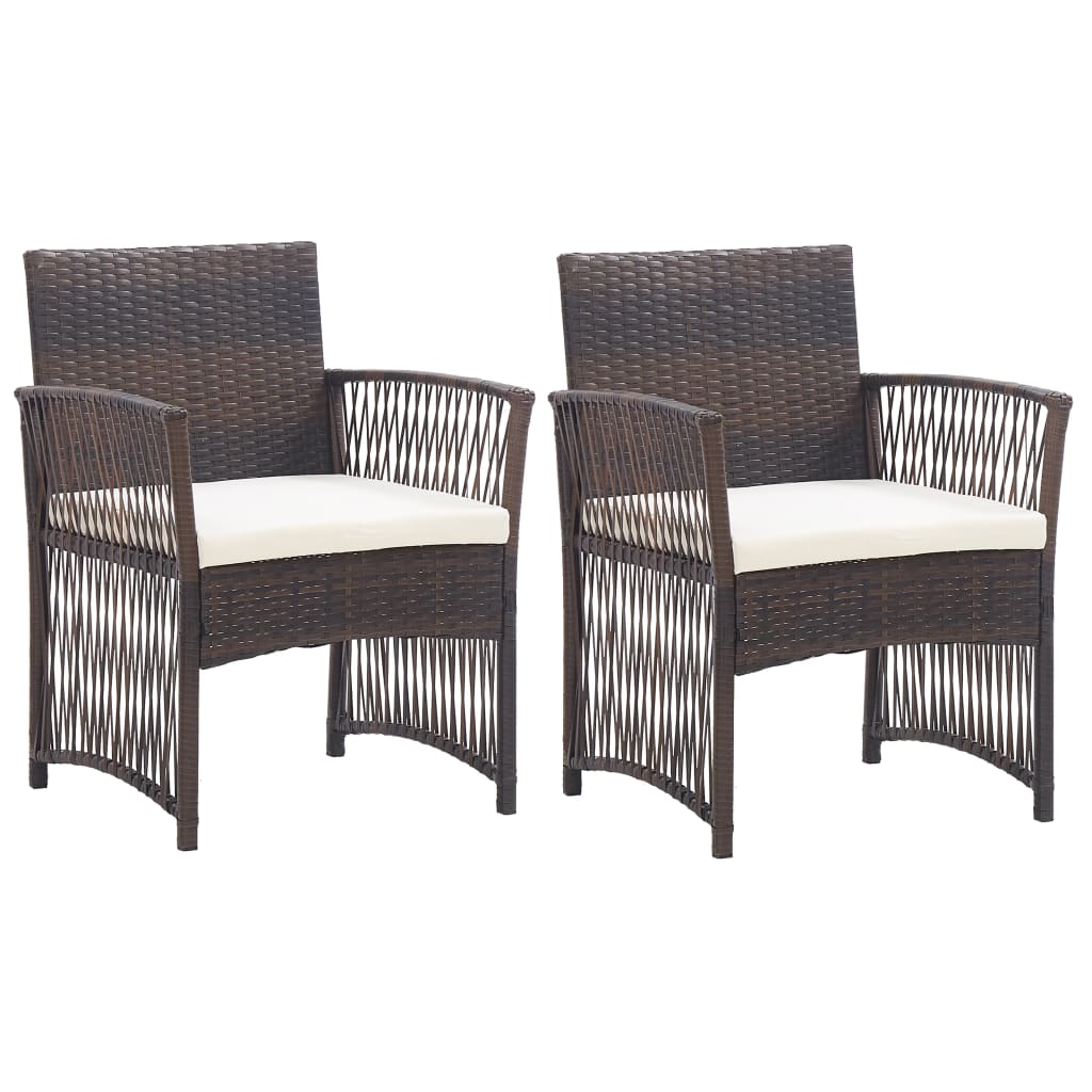 havestole med hynder 2 stk. polyrattan brun