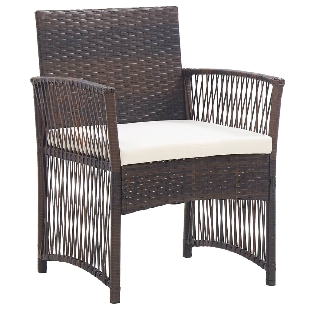 havestole med hynder 2 stk. polyrattan brun