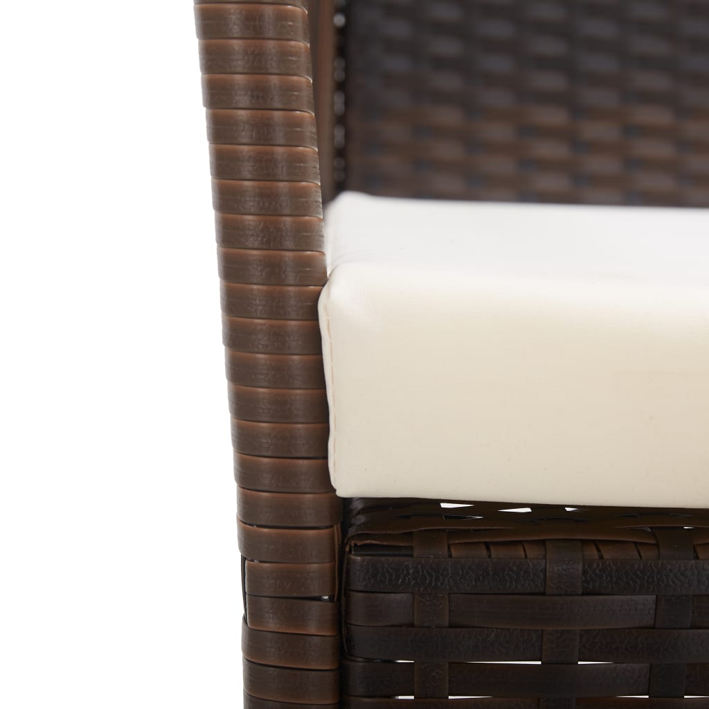 havestole med hynder 2 stk. polyrattan brun