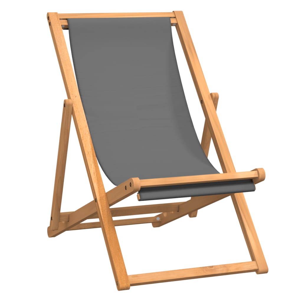 foldbar strandstol massivt teaktræ grå