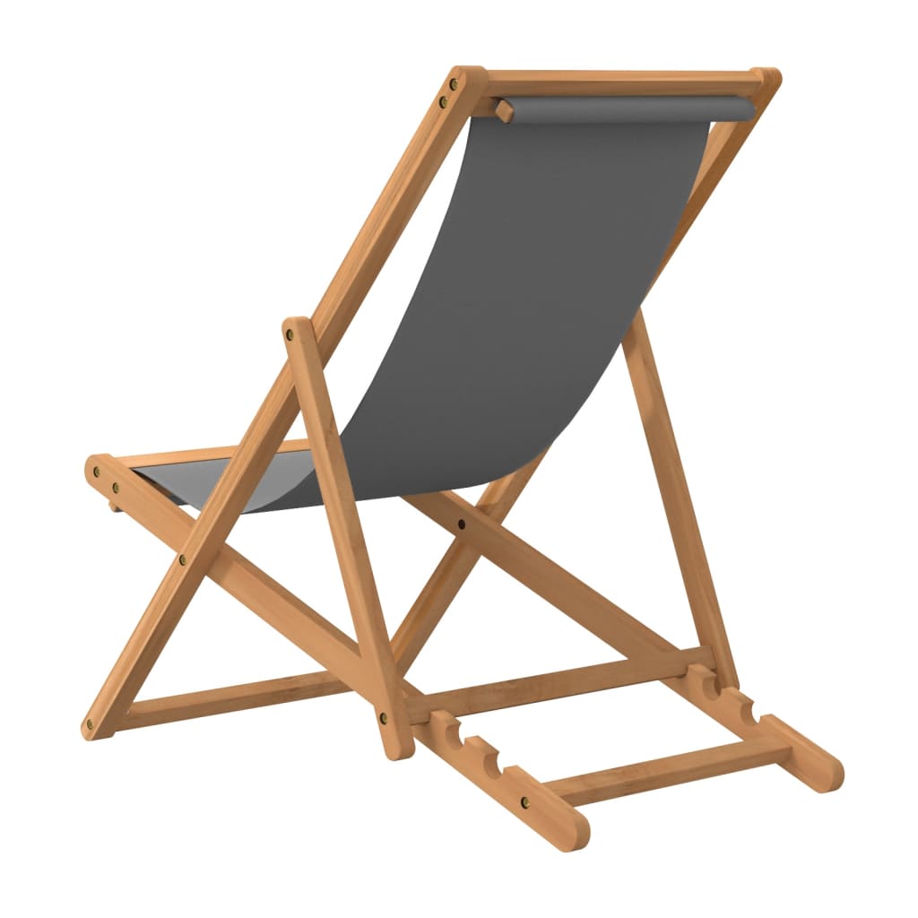 foldbar strandstol massivt teaktræ grå