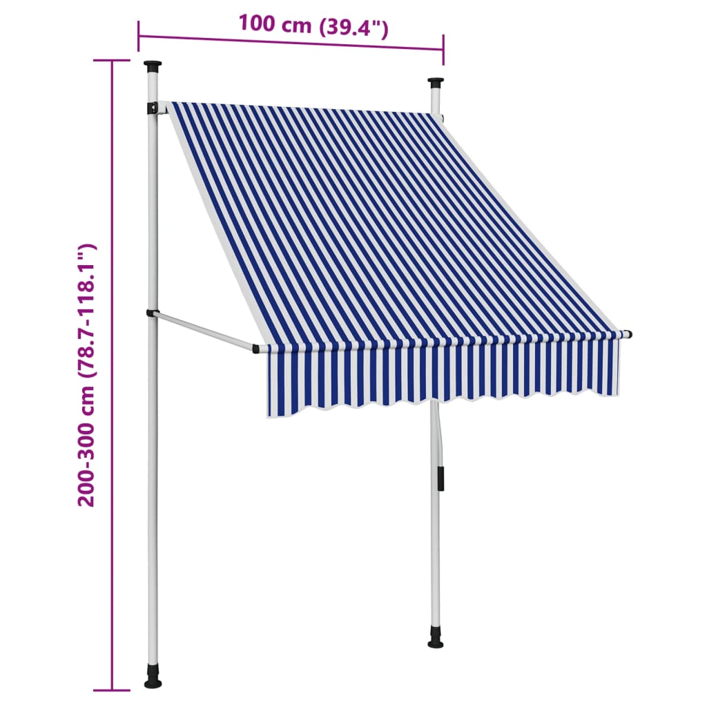foldemarkise manuel betjening 100 cm striber blå og hvid