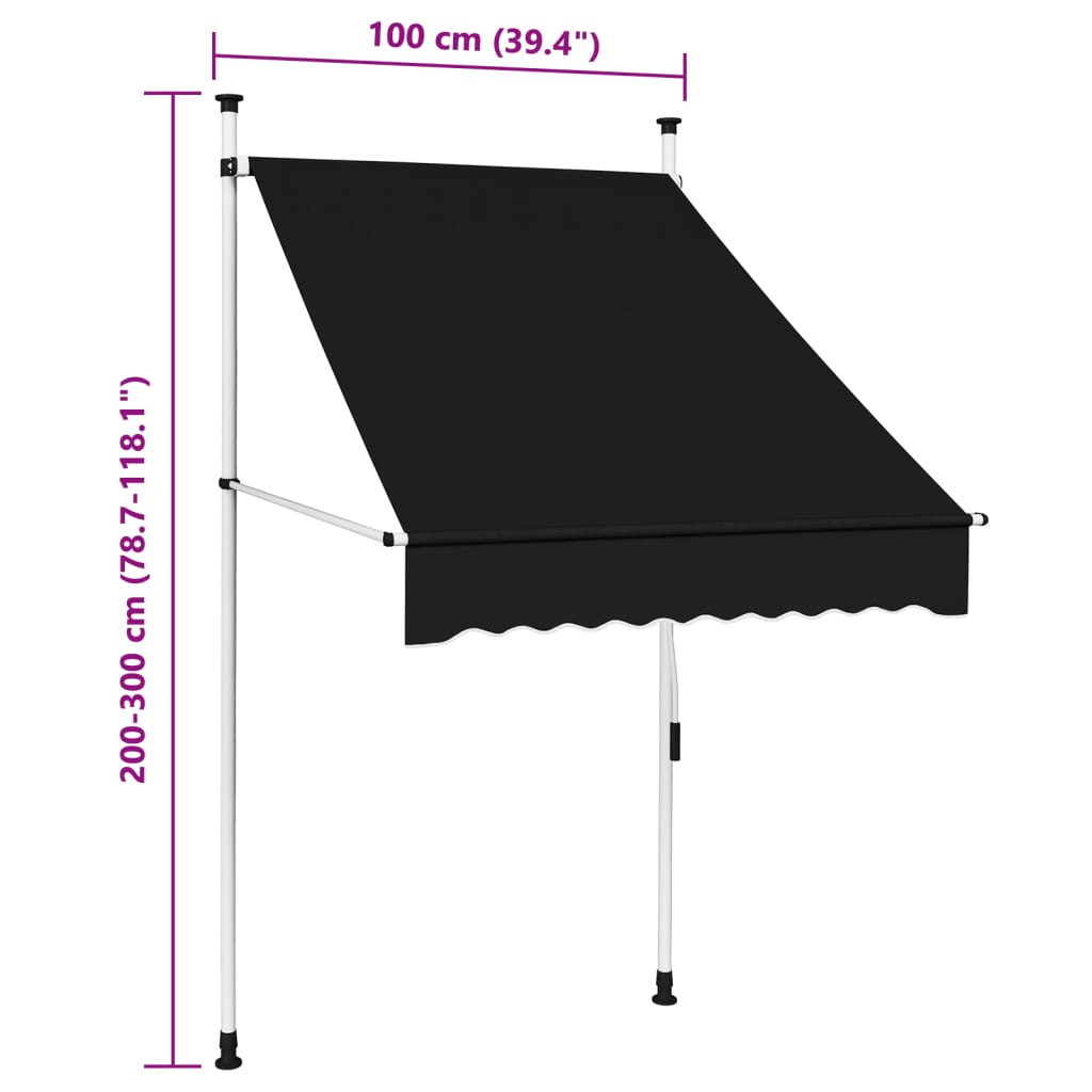 foldemarkise manuel betjening 100 cm antracitgrå