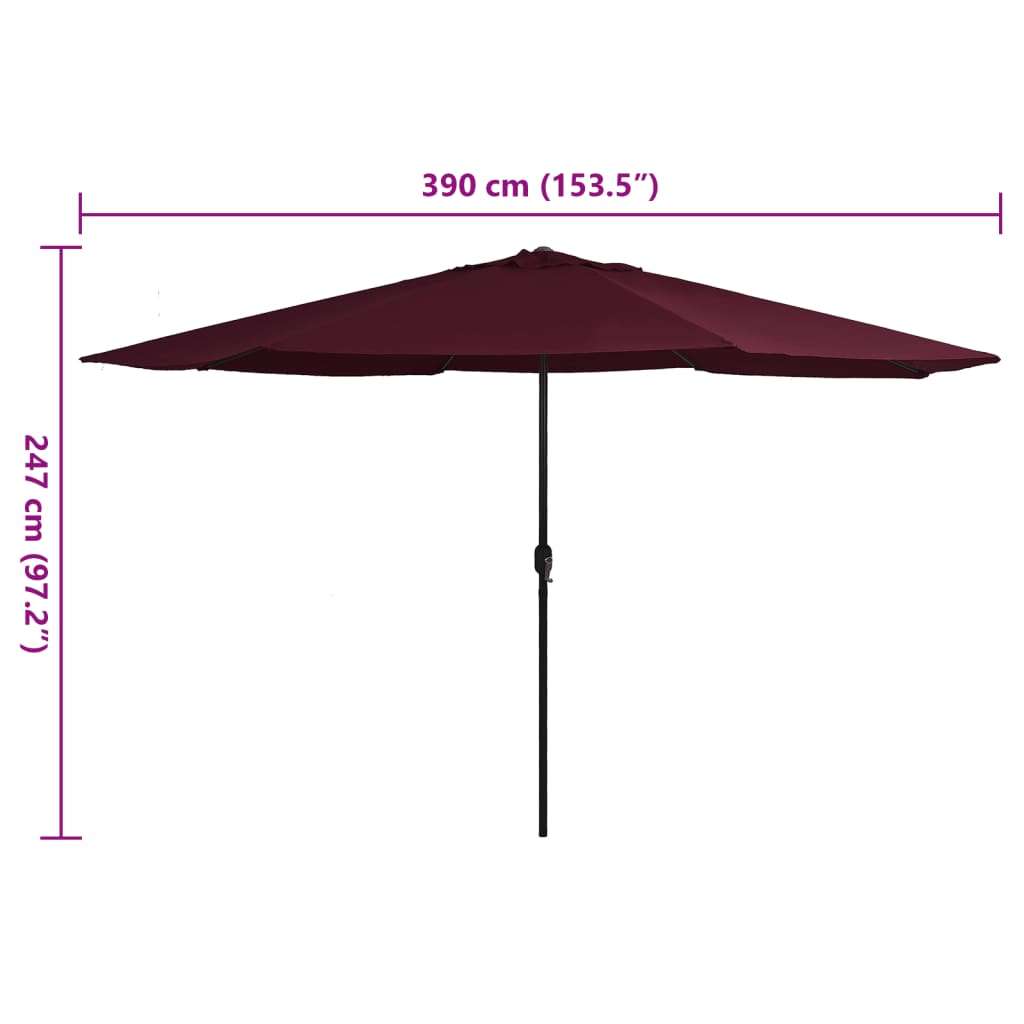 udendørs parasol med metalstang 390 cm bordeauxrød