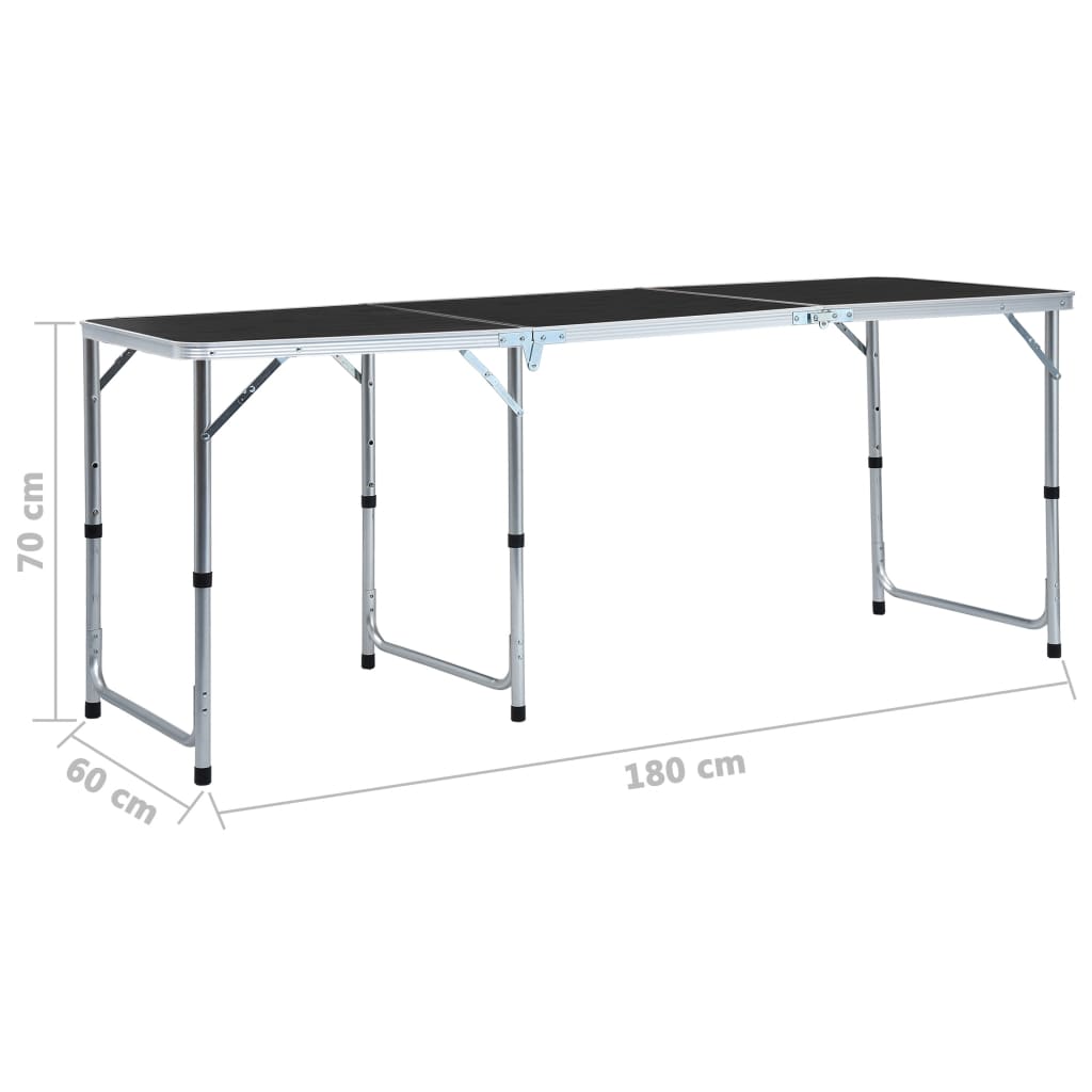 foldbart campingbord 180 x 60 cm aluminium grå