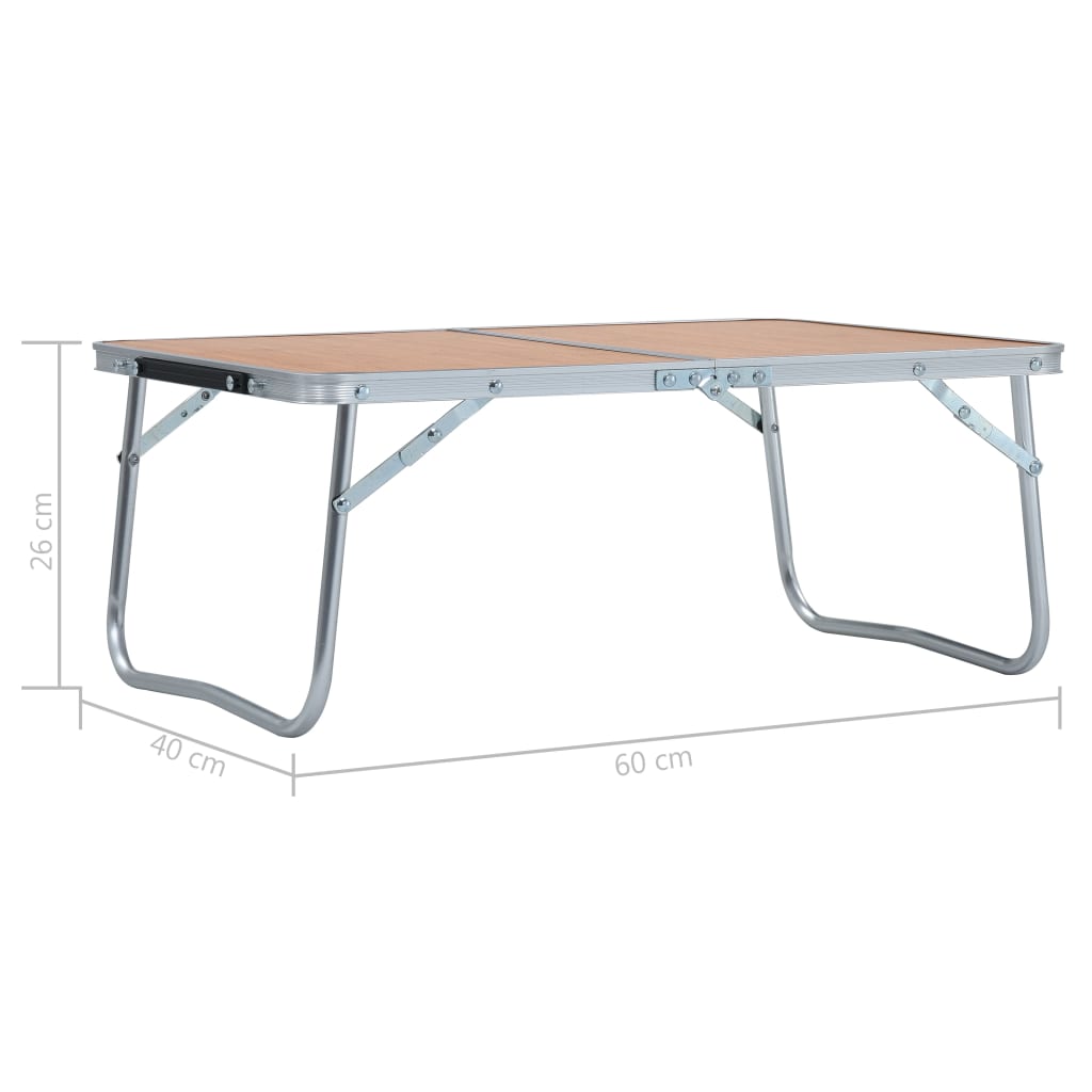 foldbart campingbord 60 x 40 cm aluminium brun