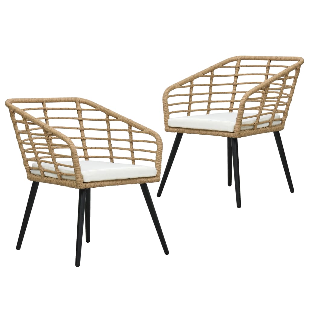 havestole med hynder 2 stk. polyrattan egetræsfarve