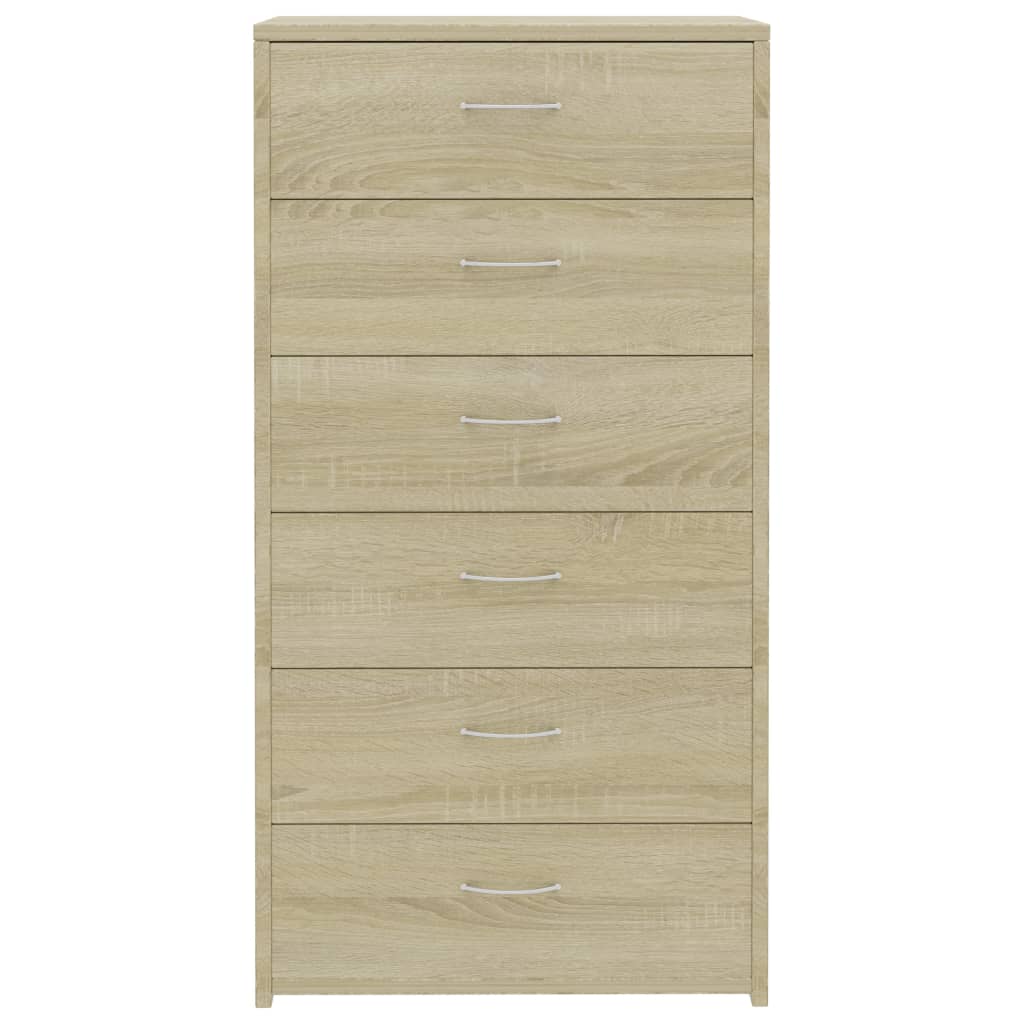 skænk med 6 skuffer 50x34x96 cm konstrueret træ sonoma-eg