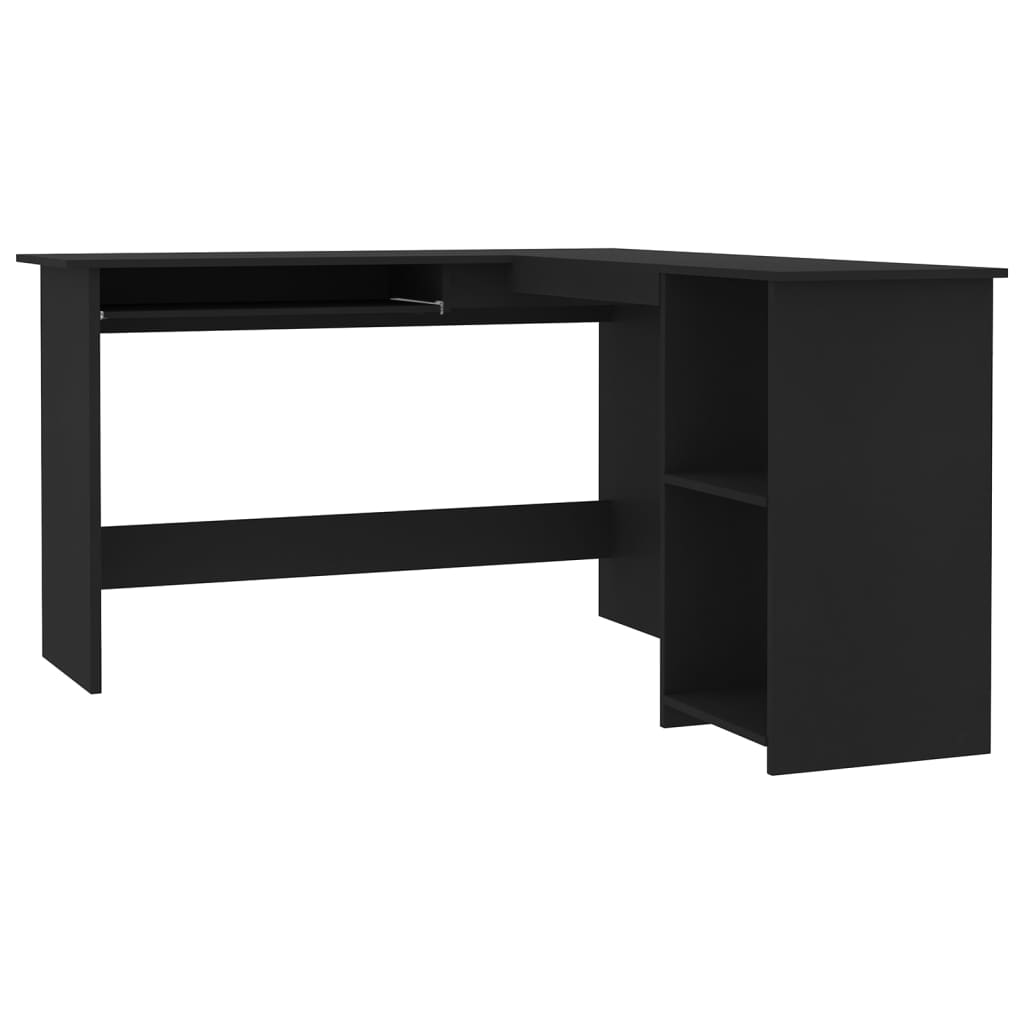 L-formet skrivebord 120x140x75 cm konstrueret træ sort